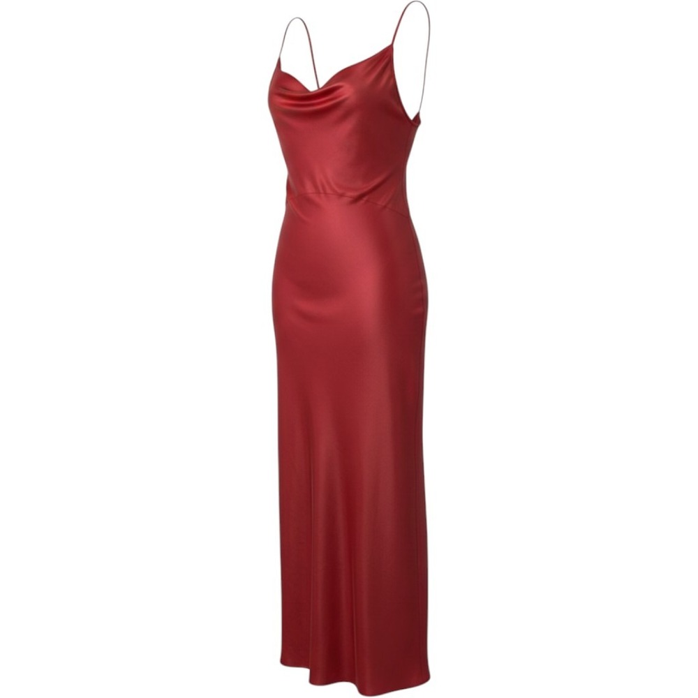 Anthropologie Red Satin Cowl Neck Midi Slip Dress Adjustable Straps Size S